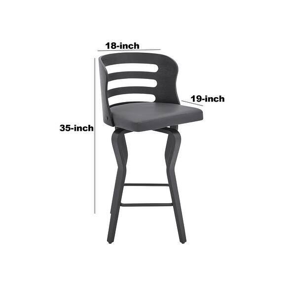 Verne 26" Swivel Gray Faux Leather and Black Wood Bar Stool Bed Bath